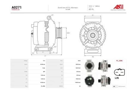 Генератор Audi A4 B8, Q5 (09-17) 1.8, 2.0 TFSI (140A) (A0271) AS 'A0271