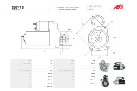 Стартер Renault Megane (II,III), Scenic II, Laguna (II,III) 2.0i (11 зуб.) (S0741S) AS 'S0741S
