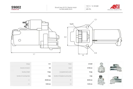 Стартер Ford Transit (00-06, 06-14) 2.0, 2.2, 2.4d (19 зуб.) (S9002) AS 'S9002