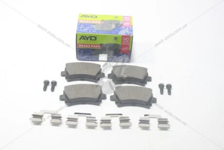 Колодки тормозные задние (с болтами, прижимными элементами) VW Golf V, VI, Passat B6, Skoda Octavia III (5E5,5E6) (12-) PREMIUM (1160048D) AYD '1160048D