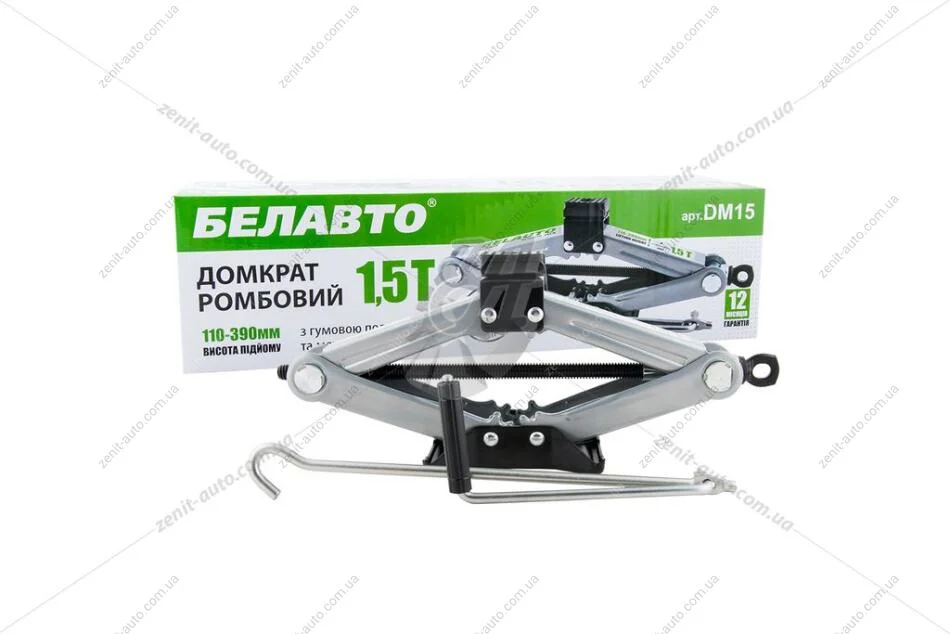 Домкрат механический ромбический 1,5 т с резиновой подушкой BELAUTO 'DM15 (фото 1)