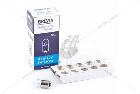 Лампа розжарювання 12V R5W BA15s (1-конт)(габарит,осв номера) (кратно 10) Brevia BREVIA 12305C