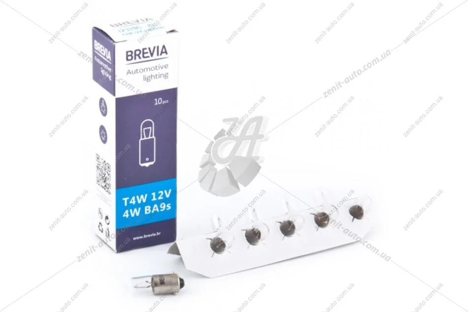 Лампа розжарювання 12V T4W 4W BA9s (повтор.указ.поворот/габарит) (кратно 10) Brevia BREVIA 12319C (фото 1)