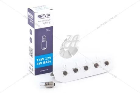 Лампа розжарювання 12V T4W 4W BA9s (повтор.указ.поворот/габарит) (кратно 10) Brevia BREVIA 12319C