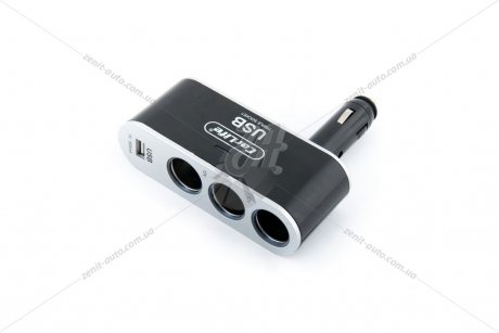 Прикуриватель-тройник+ USB (LED подсветка) CarLife CS302