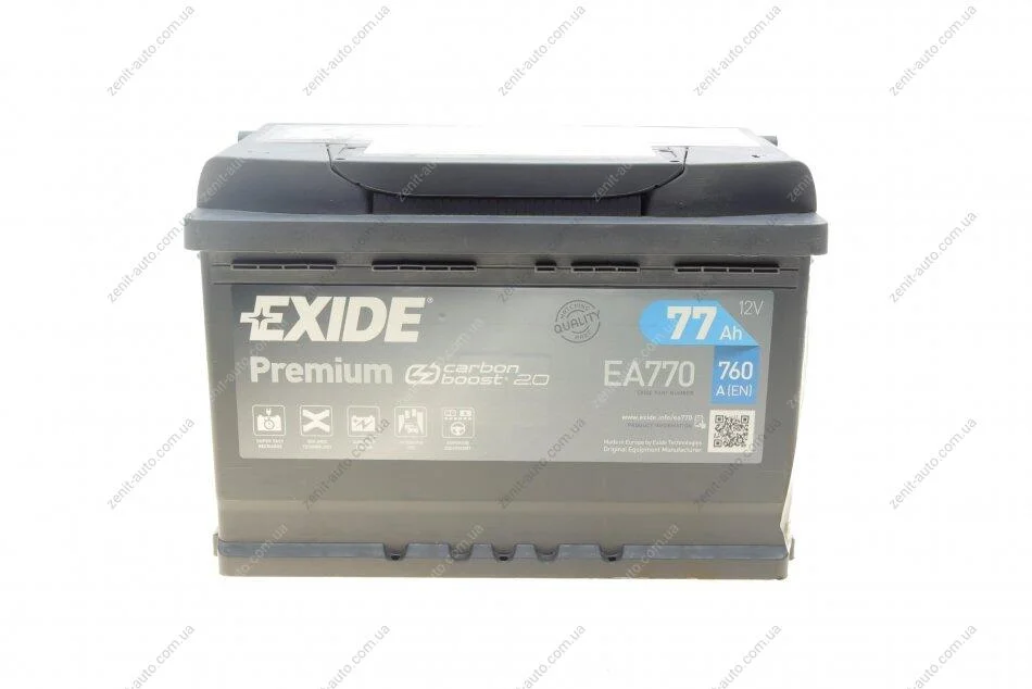 АКБ 6СТ-77 R+ (пт760) (необслуг) Premium Exide EXIDE EA770 (фото 1)
