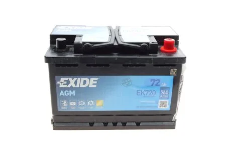 АКБ 6СТ-72 R+ (пт760) (необслуг) AGM (Start/Stop) EXIDE EK720