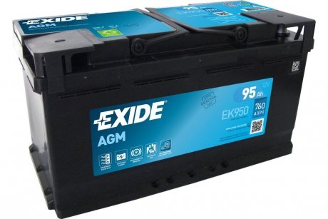 АКБ 6СТ-95 R+ (пт850) (необслуж) AGM (Start/Stop) EXIDE EK950