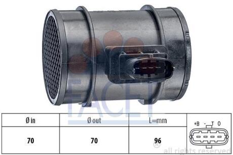 Расходомер воздуха (MAF) Opel Astra H (04-), Vectra C (03-)1.3, 1.7, 1.9 CDTi/Fiat Doblo (01-) 1.9 JTd (10.1276) FACET '101276