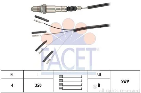 Датчик кисню (лямда-зонд) 4 провода VAG/PSA/FORD/JEEP/MITSUBISHI/TOYOTA/RENAULT (10.8240) Facet FACET '108240
