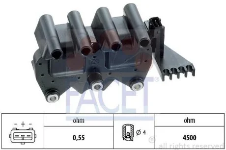Котушка запалювання Fiat Doblo (02-), Brava (95-) 1.6i (9.6245) Facet FACET '96245
