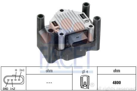 Катушка зажигания Audi A3 (-13), A4 (08-)/Skoda Fabia, Octavia (-15)/VW Golf, Bora (-13) (9.8120) FACET '98120