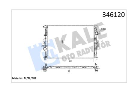 Радіатор охолодження двигуна (паяний) Ford Focus III (11-), Kuga (08-), Mondeo IV (07-)/Volvo S60 (10-), S80 (07-) OTO RADYATOR Kale '346120