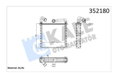Радіатор отопителя Audi Q3 (19-)/Skoda Octavia (13-), Kodiaq (16-)/VW Crafter (17-), Golf (13-) (ver. Valeo) KALE OTO RADYATOR Kale 352180