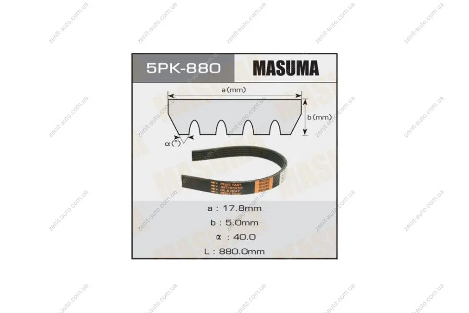 Ремінь поліклінової (5PK-880) MASUMA 5PK880 (фото 1)