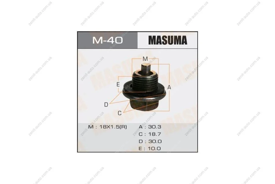 Пробка зливна піддону (з шайбою 18х1.5mm) Toyota (M-40) MASUMA M40 (фото 1)