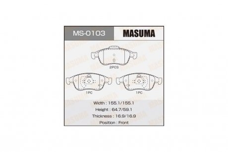 Колодки тормозные AN-7001K, P68050 передн RENAULT DUSTER 1.6 16V Hi-Flex, 1.6 16V, 1.6 16V 4x4, 1.5 (MS-0103) MASUMA 'MS-0103