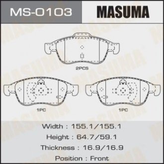 Колодки тормозные AN-7001K, P68050 передн RENAULT DUSTER 1.6 16V Hi-Flex, 1.6 16V, 1.6 16V 4x4, 1.5 (MS-0103) MASUMA 'MS-0103 (фото 1)
