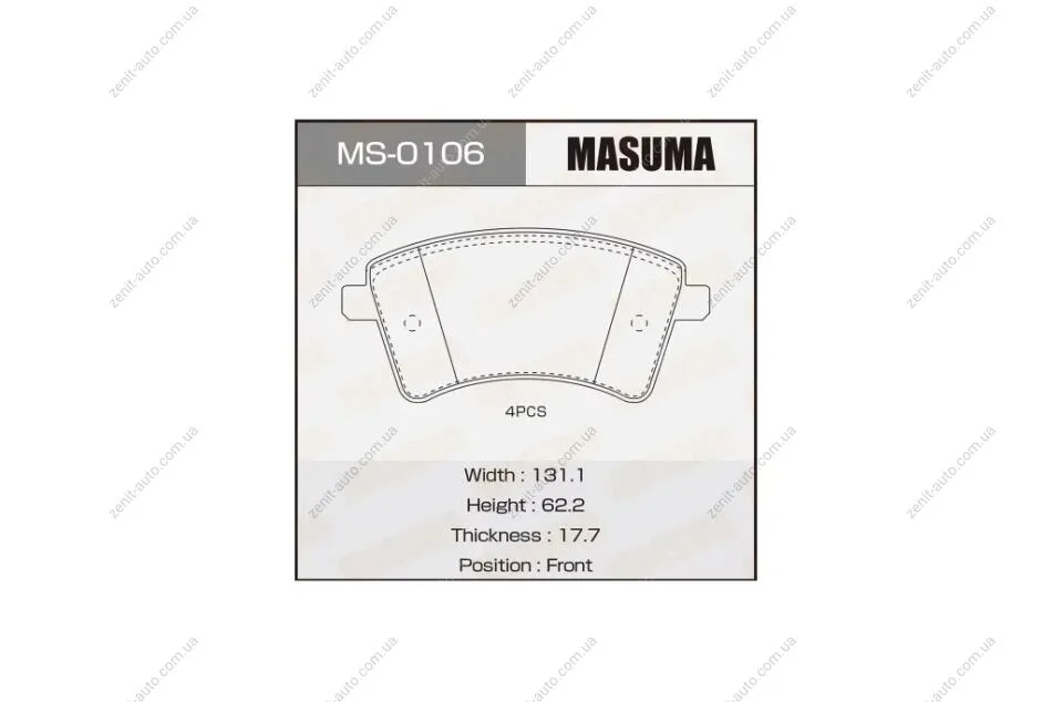 Колодки тормозные передн MERCEDES-BENZ 109 CDI (415.601, 415.603, 415.605), 108 CDI (415.601, 415.603), 112 (415.603), (MS-0106) MASUMA MS0106 (фото 1)