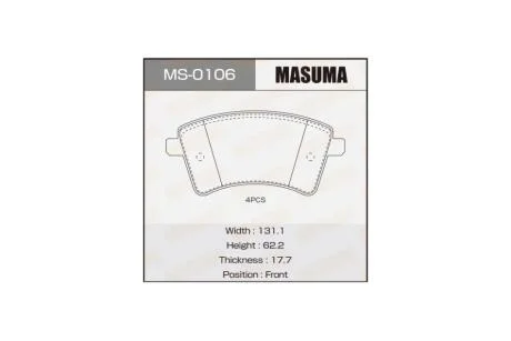 Колодки тормозные передн MERCEDES-BENZ 109 CDI (415.601, 415.603, 415.605), 108 CDI (415.601, 415.603), 112 (415.603), (MS-0106) MASUMA MS0106