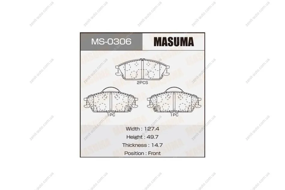 Колодки тормозные передн HYUNDAI ACCENT III, HYUNDAI GETZ (02-10), HYUNDAI ELANTRA (00-06)/HYUNDAI ACCENT II (99-06) (MS-0306) MASUMA MS0306 (фото 1)