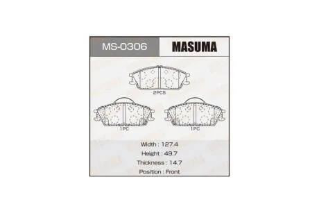 Колодки тормозные передн HYUNDAI ACCENT III, HYUNDAI GETZ (02-10), HYUNDAI ELANTRA (00-06)/HYUNDAI ACCENT II (99-06) (MS-0306) MASUMA MS0306