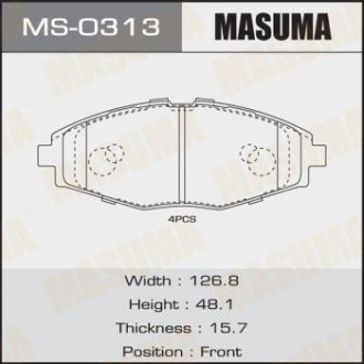 Колодки тормозные передние CHERY JAGGI 1.3, 1.1 (06-13)/CHERY QQ 1.0, 0.8, 1.1 (03-13)/CHEVROLET LANOS/CHEVROLET MATIZ MASUMA MS0313 (фото 1)