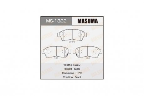 Колодки тормозные передн Toyota Camry (-00), RAV 4 (-00) (MS-1322) MASUMA MS1322