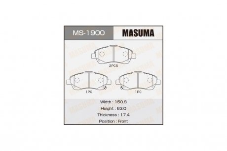Колодки тормозные передн Toyota Avensis (03-08) MASUMA MS1900