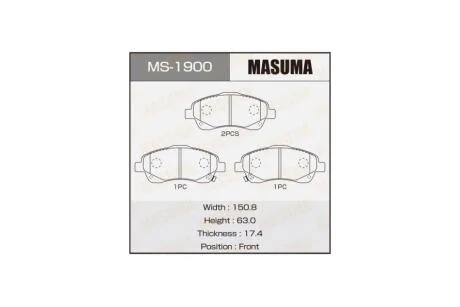 Колодки тормозные передн Toyota Avensis (03-08) (MS-1900) MASUMA MS1900