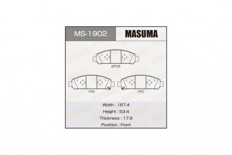 Колодка тормозная передняя Toyota Venza (09-16) MASUMA MS1902 (фото 1)