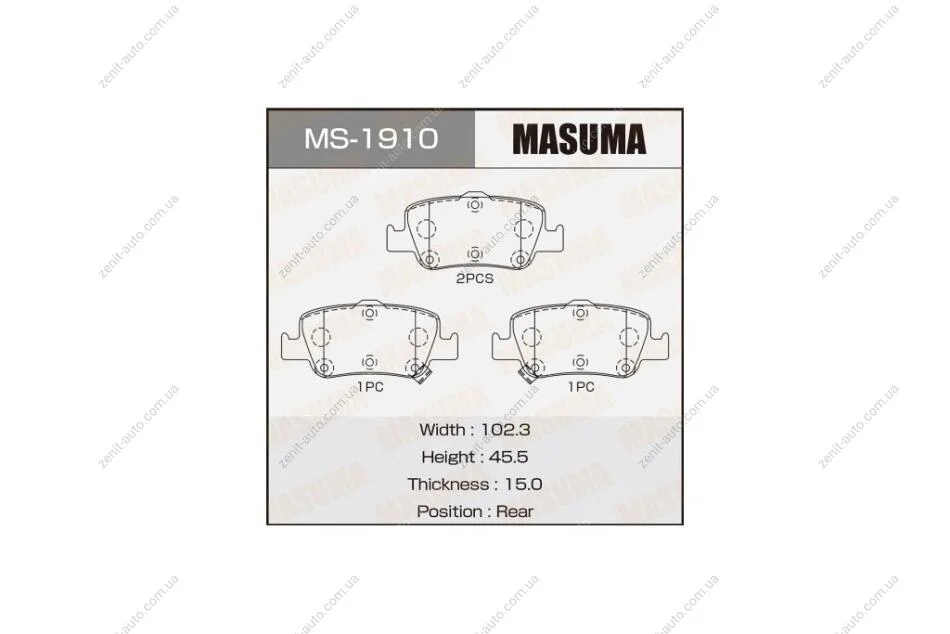 Колодки тормозные задн Toyota Auris (06-13), Corolla (06-13) (MS-1910) MASUMA MS1910 (фото 1)