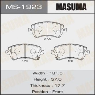 Колодки тормозные передние TOYOTA YARIS, TOYOTA COROLLA (06-14) MASUMA MS1923
