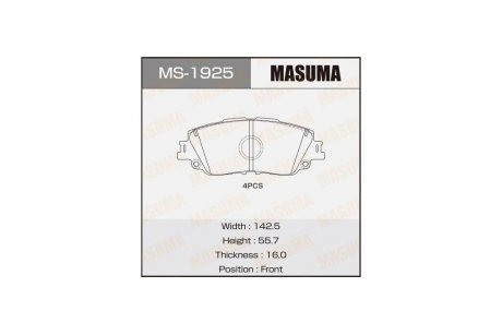 Колодки гальмівні передн Toyota CH-R (19-), Camry (17-), RAV 4 (19-) MASUMA MS1925 (фото 1)