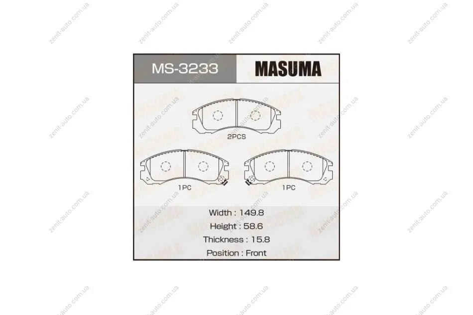 Колодки тормозные передн Mitsubishi L200 (00-08), Lancer (08-12), Pajero Sport (-09) (MS-3233) MASUMA MS3233 (фото 1)