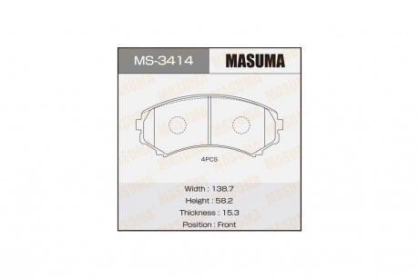 Колодки гальмівні передн Mitsubishi Pajero (00-) (MS-3414) MASUMA MS3414