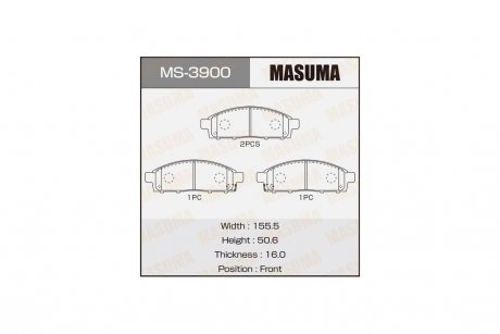 Колодки гальмівні передн Mitsubishi L200 (07-), Pajero Sport (09-15) (MS-3900) MASUMA MS3900