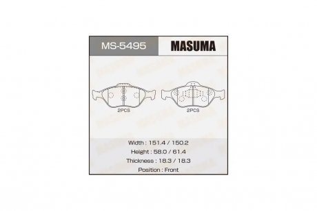Колодки тормозные переднTOYOTA YARIS (10-16), MAZDA 2 (07-15), FORD FIESTA VI (09-14) MASUMA MS5495 (фото 1)