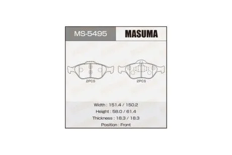 Колодки тормозные переднTOYOTA YARIS (10-16), MAZDA 2 (07-15), FORD FIESTA VI (09-14) (MS-5495) MASUMA MS5495