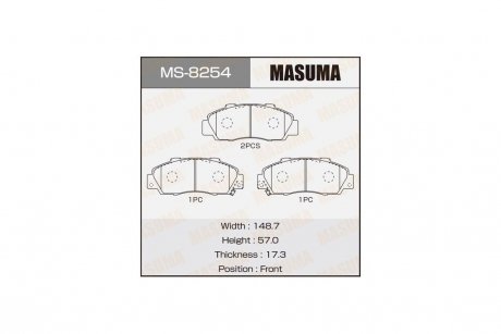 Колодки тормозные передн Honda Accord (-02), Civic (-00), CR-V (-01), HR-V (-06), Legend (-04) (MS-8254) MASUMA MS8254 (фото 1)