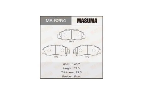 Колодки гальмівні передн Honda Accord (-02), Civic (-00), CR-V (-01), HR-V (-06), Legend (-04) (MS-8254) MASUMA MS8254