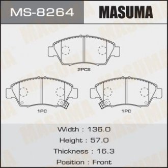 Колодки тормозные AN-376WK, NP8005, P28023 передн HONDA JAZZ IV (MS-8264) MASUMA 'MS-8264