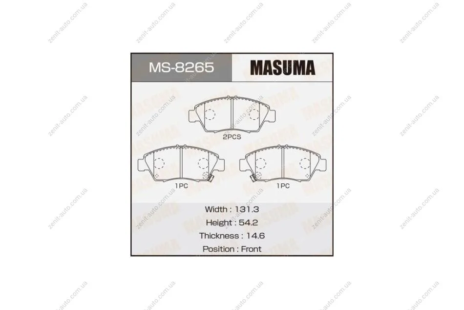 Колодки тормозные передн HONDA CIVIC IX (FB, FG) 1.8 (FB2) (12-17), HONDA CR-Z (10-15), SUZUKI SX4 (MS-8265) MASUMA MS8265 (фото 1)