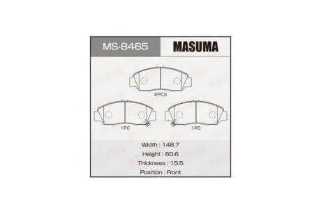 Колодки гальмівні передн Honda Accord (02-05), Civic (06-11), FR-V (05-09) (MS-8465) MASUMA MS8465