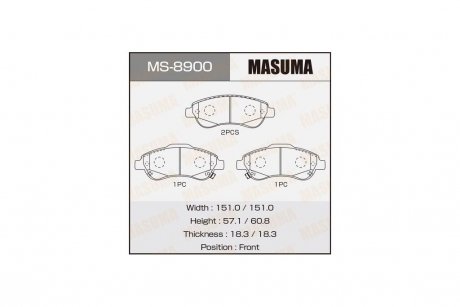 Колодки гальмівні передн Honda CR-V (07-16) (MS-8900) MASUMA MS8900