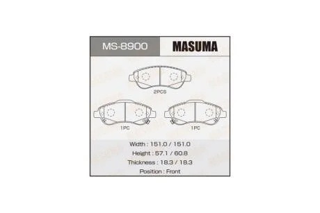 Колодки гальмівні передн Honda CR-V (07-16) (MS-8900) MASUMA MS8900