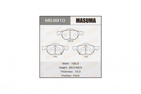 Колодки тормозные передн Honda Accord (03-08) (MS-8910) MASUMA MS8910 (фото 1)