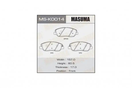 Колодки тормозные передн SSANGYONG KORANDO, KIA SORENTO III (UM) 2.2 CRDi (15-20)/HYUNDAI SANTA_FE III (MS-K0014) MASUMA MSK0014