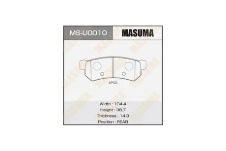 Колодки тормозные задн CHEVROLET AVEO (T250, T255), CHEVROLET LACETTI (MS-U0010) MASUMA MSU0010