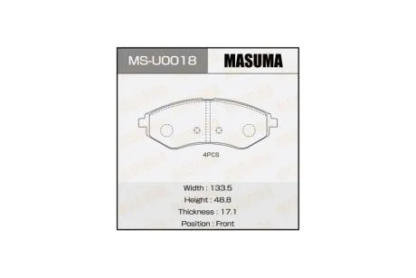 Колодки тормозные передн CHEVROLET AVEO (T300) (MS-U0018) MASUMA MSU0018